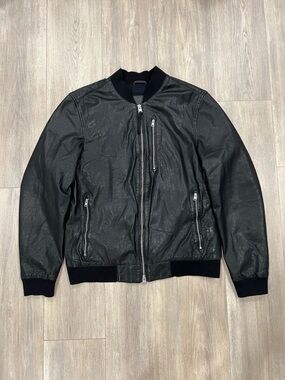 ALLSAINTS Kino Leather Bomber Jacket, LARGE, Black, Sheepskin